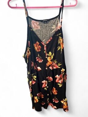 Women's Black Floral Spaghetti Strap Top